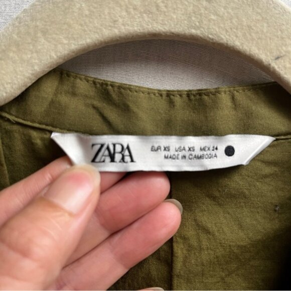 Zara Green v neck button button shirt maxi cotton dress Sz XS - Picture 9 of 15